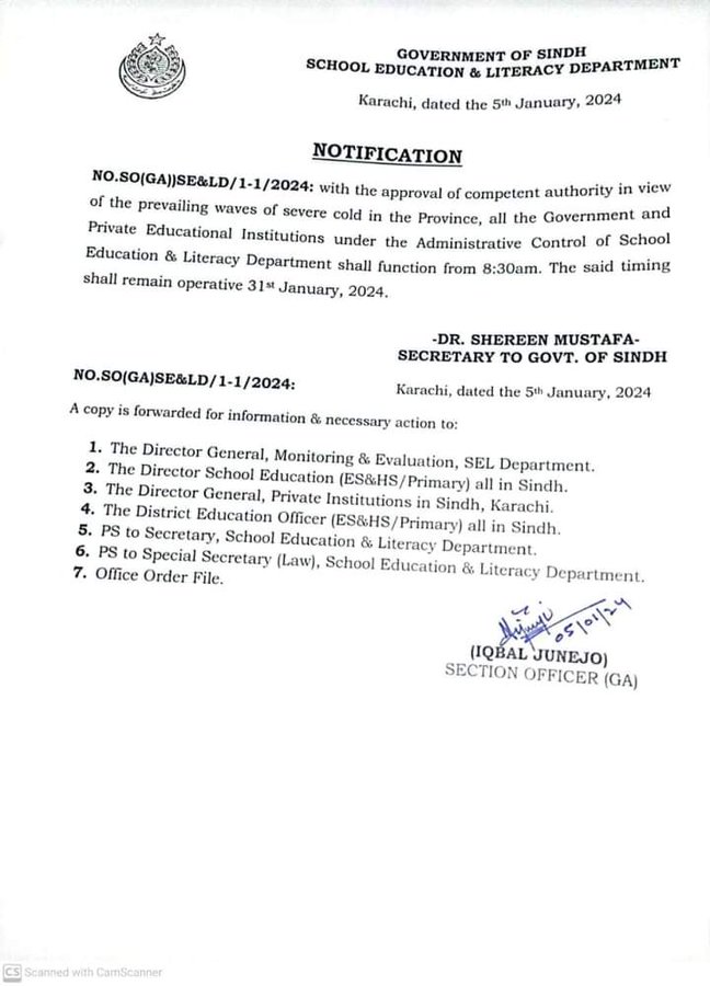 Sindh New School Timings 2024 Notification Announced