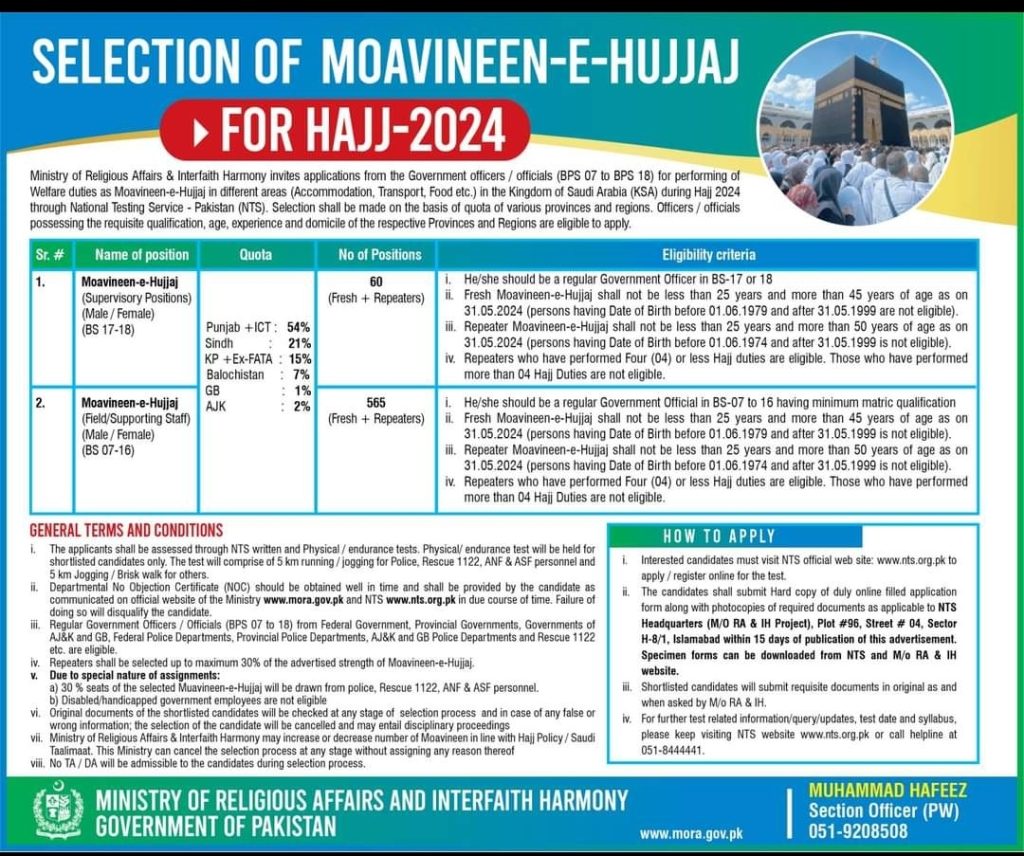 Moavineen e Hujjaj Hajj Jobs 2024