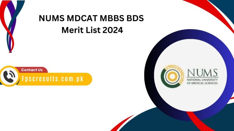 NUMS MDCAT MBBS BDS Merit List 2024