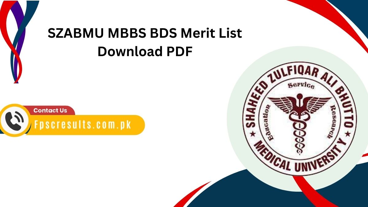 SZABMU MBBS BDS Merit List 2024 Download PDF